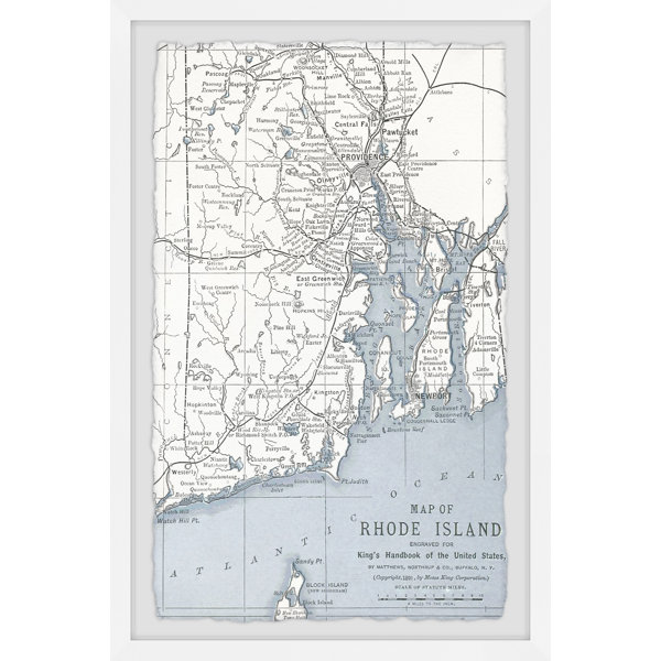 Trinx Gray Rhode Island Map by Marmont Hill Picture Frame Print